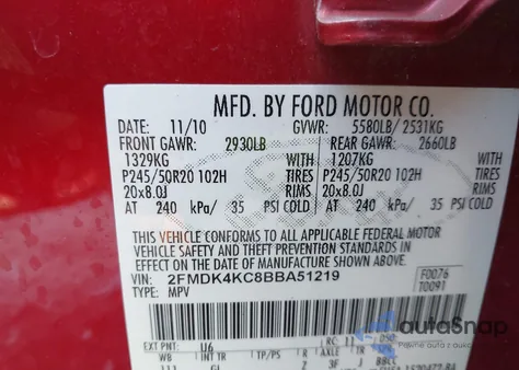 2011 Ford Edge Limited from USA, damaged, VIN 2FMDK4KC8BBA51219